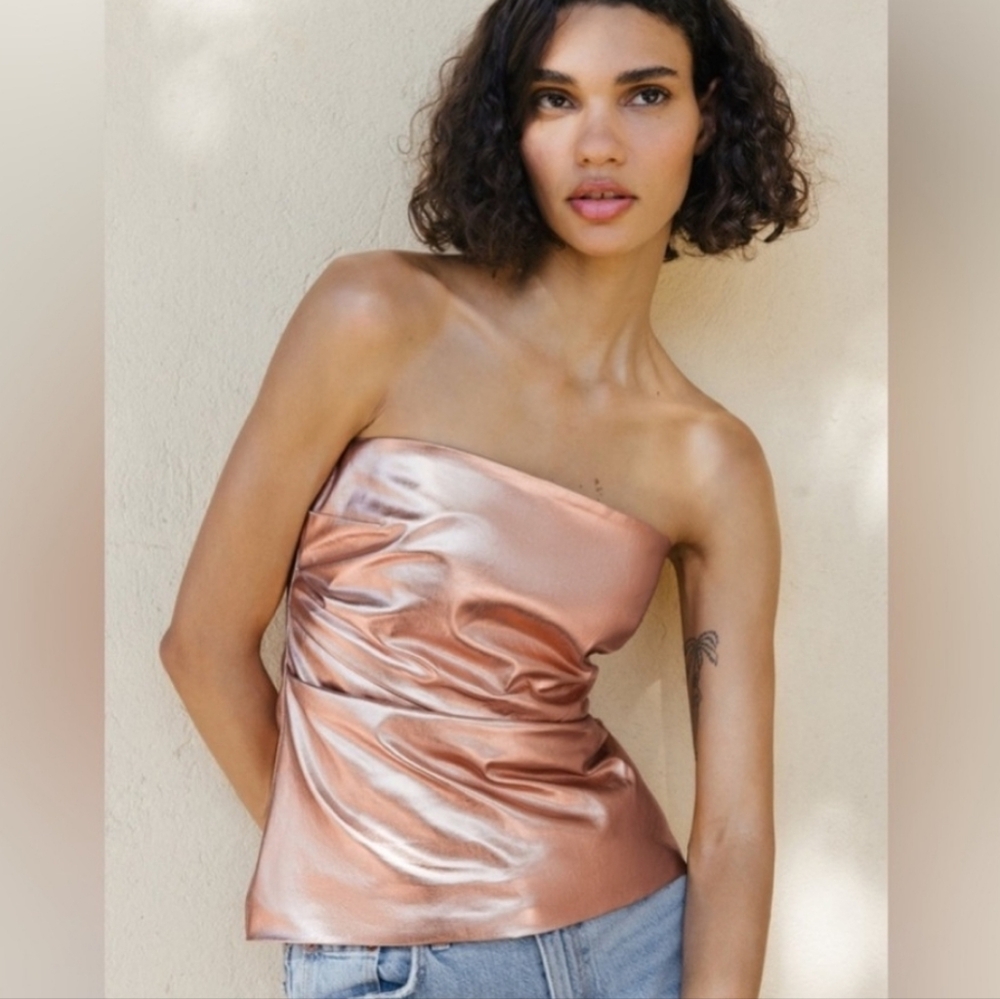 Zara Rose Gold Leather Corset Top Size Small